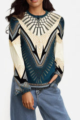 Versace Green Totem Blouse featuring bold patterns and stylish design, perfect for fashion-forward individuals.