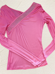 Versace Hard Pink Blouse featuring a stylish asymmetric design with rhinestone detailing, perfect for elevating your wardrobe.