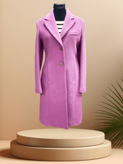 Versace Pink Coat displayed on a mannequin, showcasing its classic cut and timeless design against a neutral background.