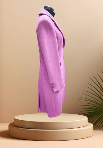 Versace pink coat showcasing a classic cut and elegant design, perfect for elevating your wardrobe style.