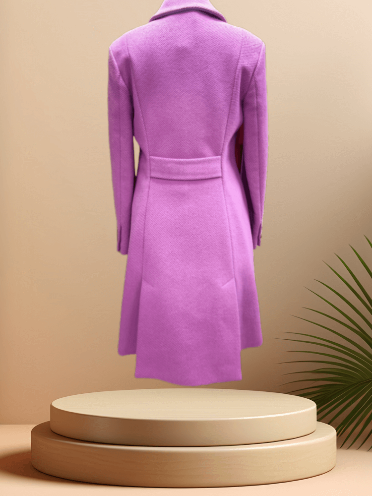 Versace pink coat showcasing a classic cut and timeless design, perfect for elevating any wardrobe.