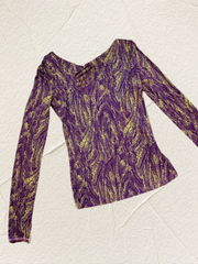 Versace purple blouse featuring a luxurious floral design, perfect for adding elegance to any outfit.